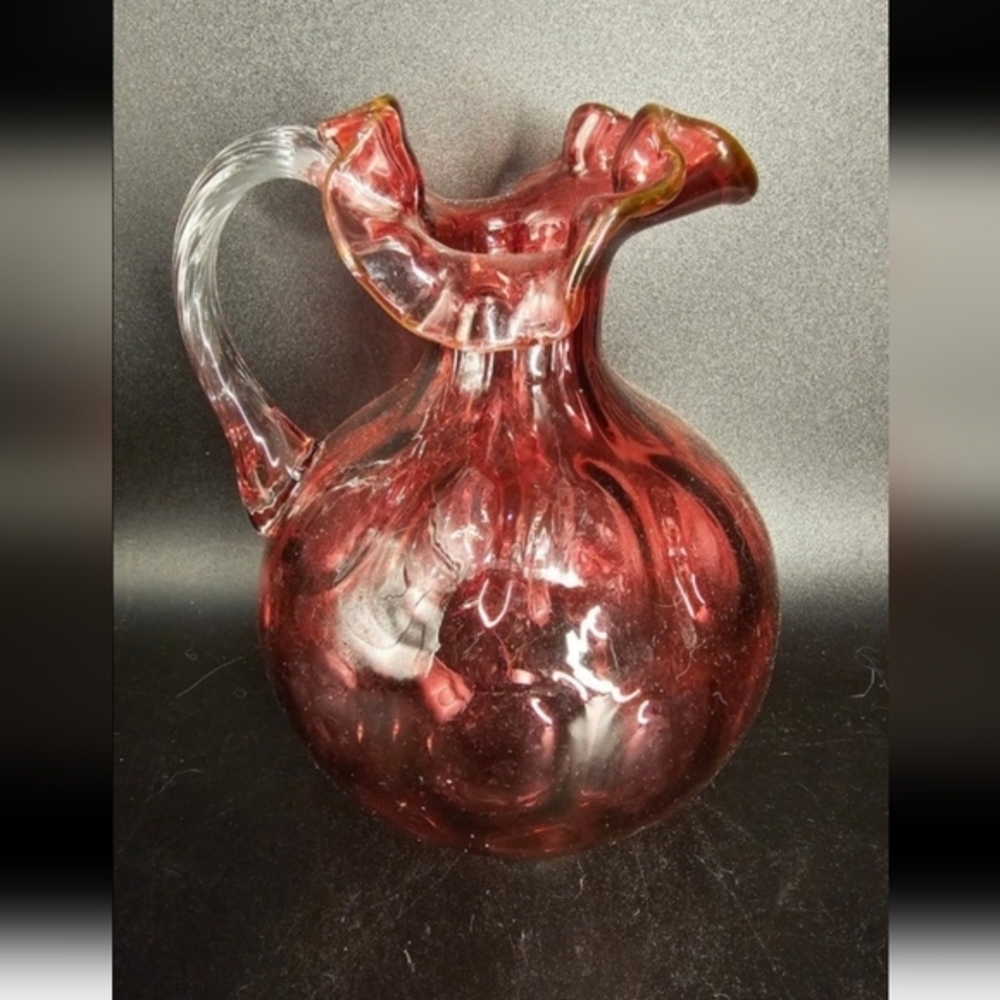 Vintage Fenton ruffle edge‎ hand blown thumbprint vase/pitcher